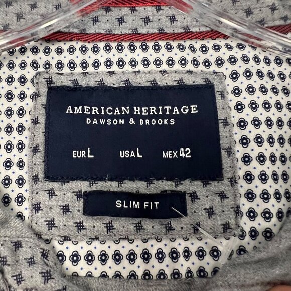 American Heritage Men's Long Sleeve Button Down Shirt Gray/Blue Print Large - Picture 8 of 9